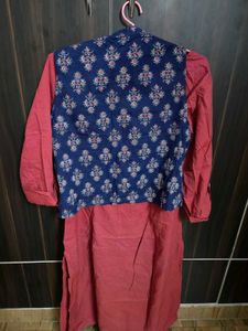 Rusr Dress with Blue Patterned Vest