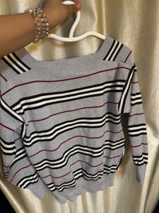 Chanel Striped V-Neck Pullover