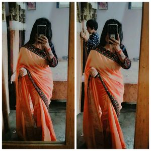 Party wear Poly Slik saree with embellishments