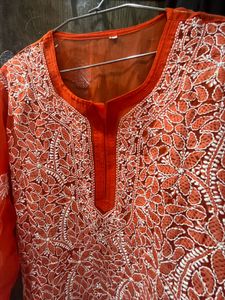 Orange Embroidered Kurta