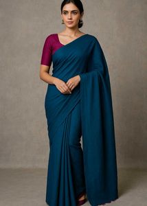 Cotton Blend Navy Blue Saree