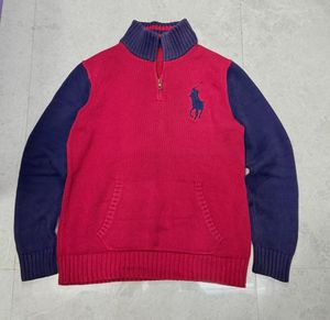 Ralph Lauren Red &amp; Navy Quarter Zip Sweater