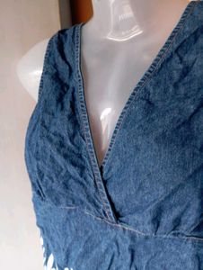Denim Embroidered Crop Top