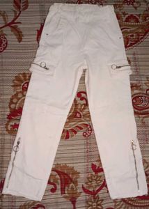 White Zip Detail Cargo Pants