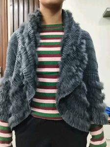 Gray Fur Trim Cardigan