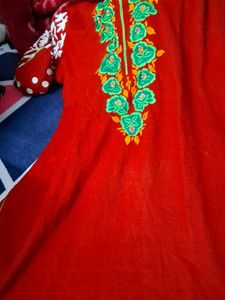 Red Embroidered Ethnic Kurta