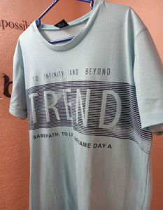 MEN Solid Round Neck Light Blue T-Shirt