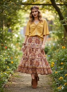 Mustard Yellow V-Neck Blouse with Bell Sleeves
