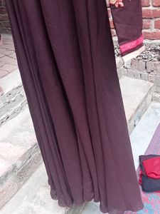 Brown Flared Embroidered Gown