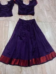 Purple Pattupavada With 2 Blouses