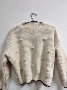 Women Solid  Neck Beige Sweate