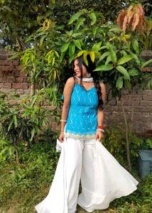 Backless Embodari Blue Kurti
