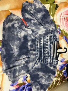 Tie &amp; Dye Flared Top with Embroidered Yoke