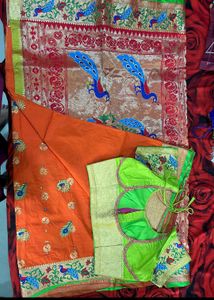 Beautiful Orange Paithani with stiched blouse