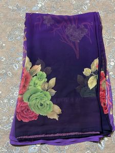 chiffon purple and blue shade flower print saree