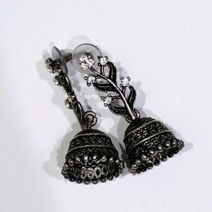 Black Silver Jhumka Earrings
