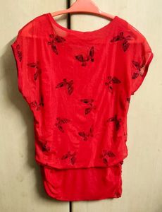 Red Butterfly Print Top