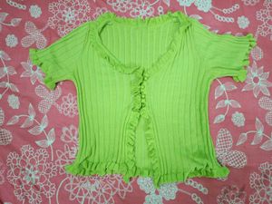 Lime Green Ruffle Trim Ribbed Top