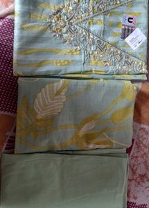 Mint Green Striped &amp; Floral Salwar Kameez
