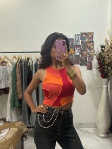 Abstract Print Orange Red Top