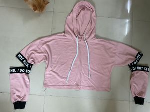 Pink Cropped Hoodie with Detachable Sleeves