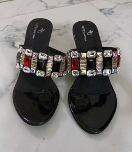 Sparkly Embellished Black Sandals