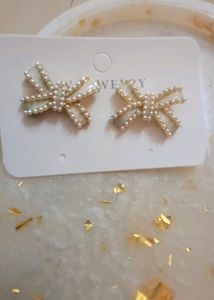 Pearl Bow Stud Earrings