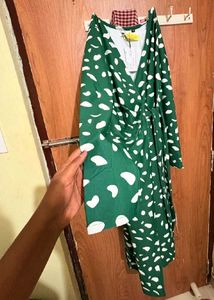 Brand New Green Polka Print Wrap Dress