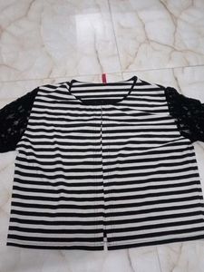 Striped Jacket with Lace Sleeves
