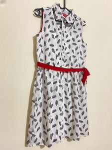 White &amp; Red Designer Neck Dress