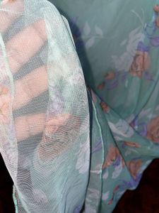 Floral Print Light Green Net Skirt With linin