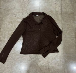 H&M Brown Mesh Long Sleeve Top