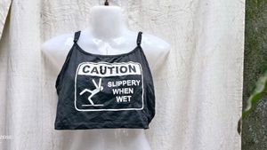 48156. Caution Slippery When Wet Crop Top