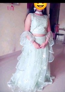 SEA GREEN NET EMBROIDERED PARTYWEAR LEHENGA CHOLI