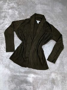 Dark Olive Green Front Open Sweater