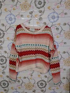 SLIGHTLY CROPPED PRINTED WOMEN SWEATER