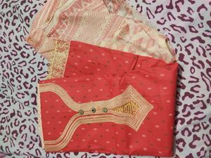 Red & Beige Dress Material