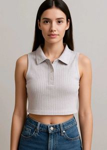 Ribbed Knit Polo Crop Top