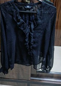 ✨ Elegant Black Sheer Ruffle Top ✨