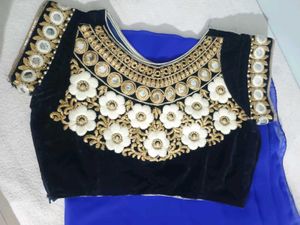 Blue Saare With Velvet Blouse