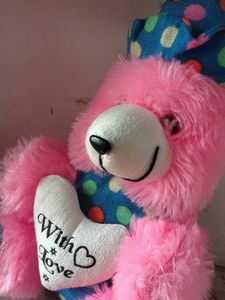 Pink Polka Dot Teddy Bear - &#34;With Love&#34;