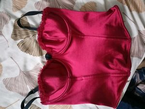 Red Corset Top with Black Rose