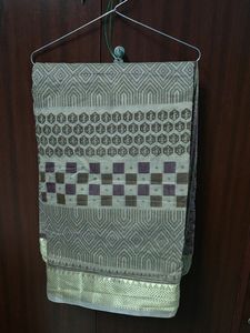 Pure Cotton Saree Brown With Check Designs