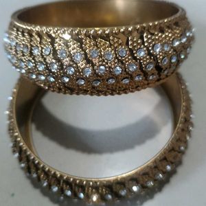 Gold-toned Crystal Bangles (Set of 2)