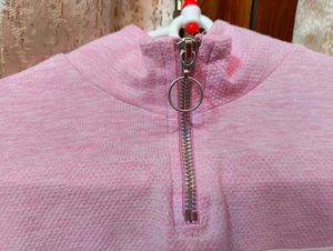 Pastel Pink- Cropped Cotton Blend Sweatshirt