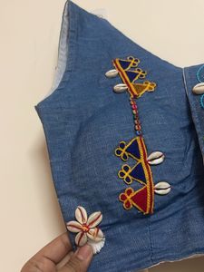 DESIGNER DEMIN HANDWORK BLOUSE WITH BELT
