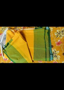 unused Elegant Yellow &amp; Green Saree (blouse piece,