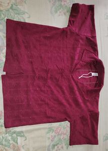 Burgundy Eyelet Tie-Front Top