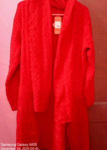 ATTRACTIVE RED KNIT LONG CARDIGAN