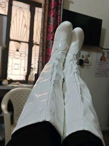 White Long Leather Boots